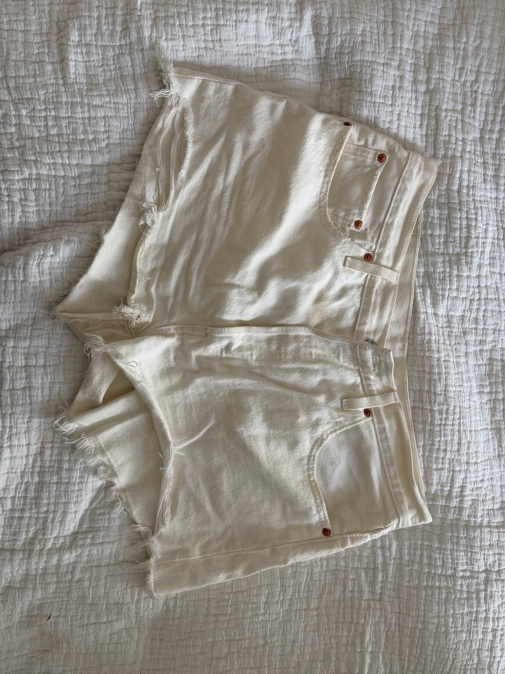 White/Cream Frayed Hem Denim Shorts